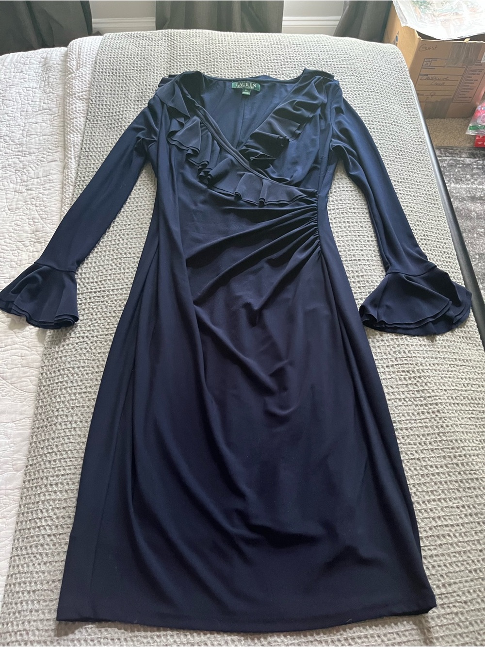 Ralph Lauren Navy Ruffle V‑Neck Long Sleeve Sheath Dress- Ms. Ralph to you :) - Picture 6 of 6